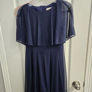 LAURA Elegant Navy Blue Dress with Sheer Cape Size 2 P